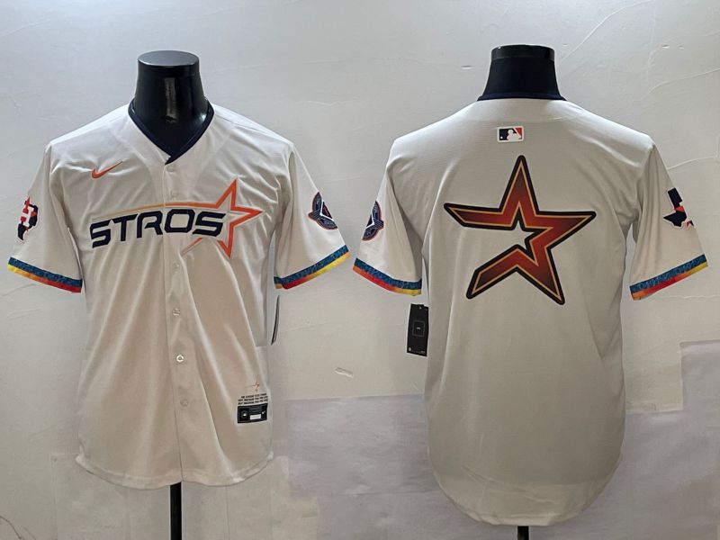 Men Houston Astros Blank Cream Fourth generation Joint Name 2025 Nike MLB Jersey style 4146